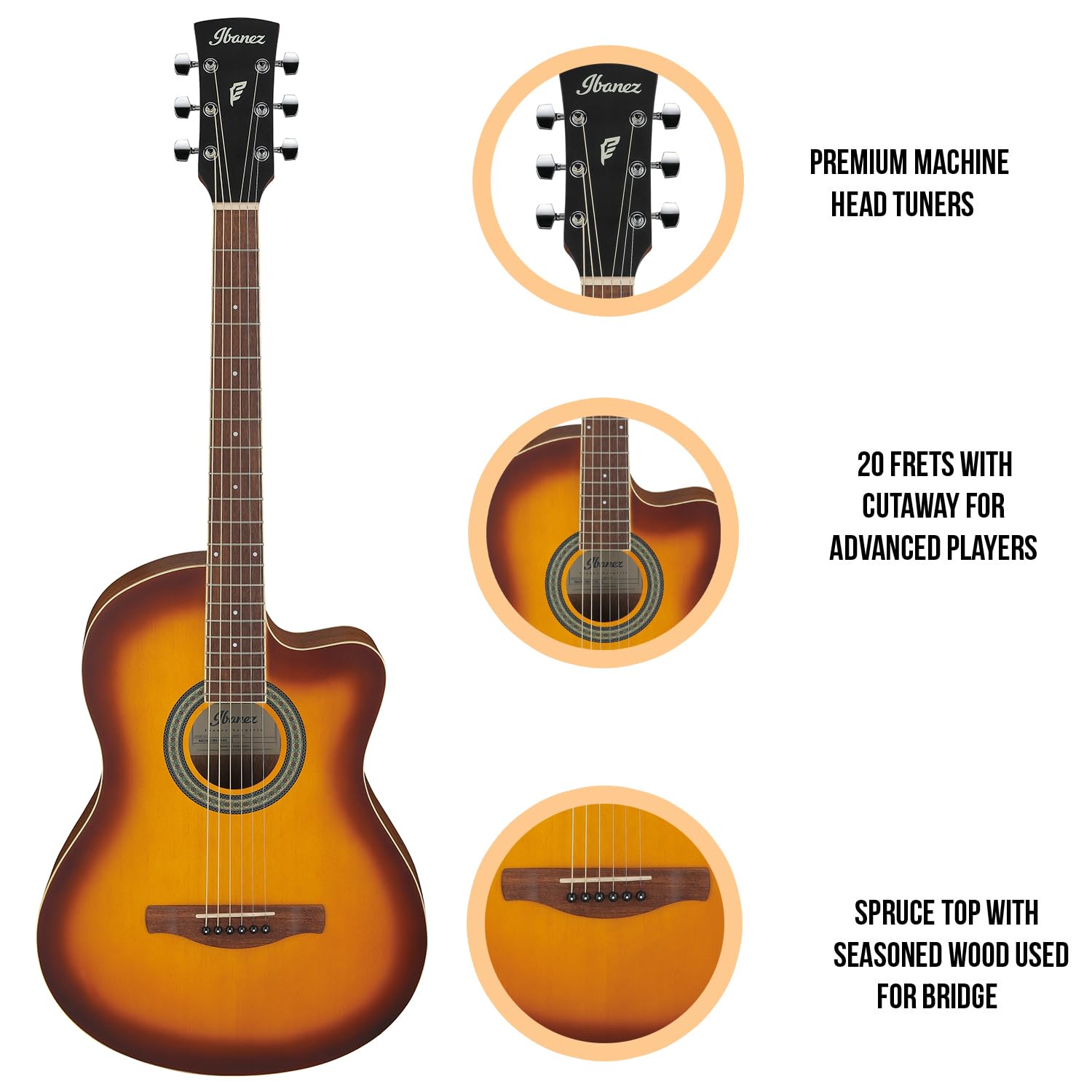 Ibanez MD39C OPN Acoustic Guitar – 39" Cutaway Design, Spruce Top, Rosewood Fingerboard